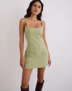 Ambra Scoop Mini Dress in Linen Sage Green