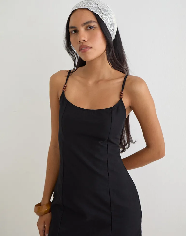 Ambra Scoop Mini Dress in Linen Black