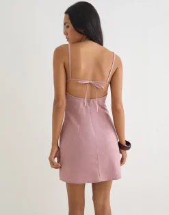 Ambra Scoop Mini Dress in Linen Dusty Rose