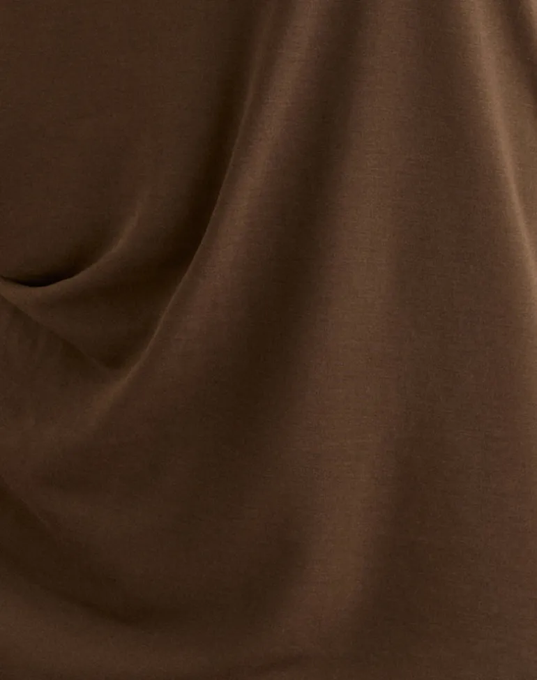 Amelina Backless Asymmetric Mini Dress in Dark Brown