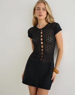 Amila Mini Dress in Sheer Knit Black