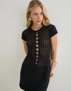 Amila Mini Dress in Sheer Knit Black