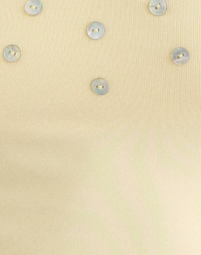 Amita Top with Pearl Buttons in Rib Knit Butter Yellow