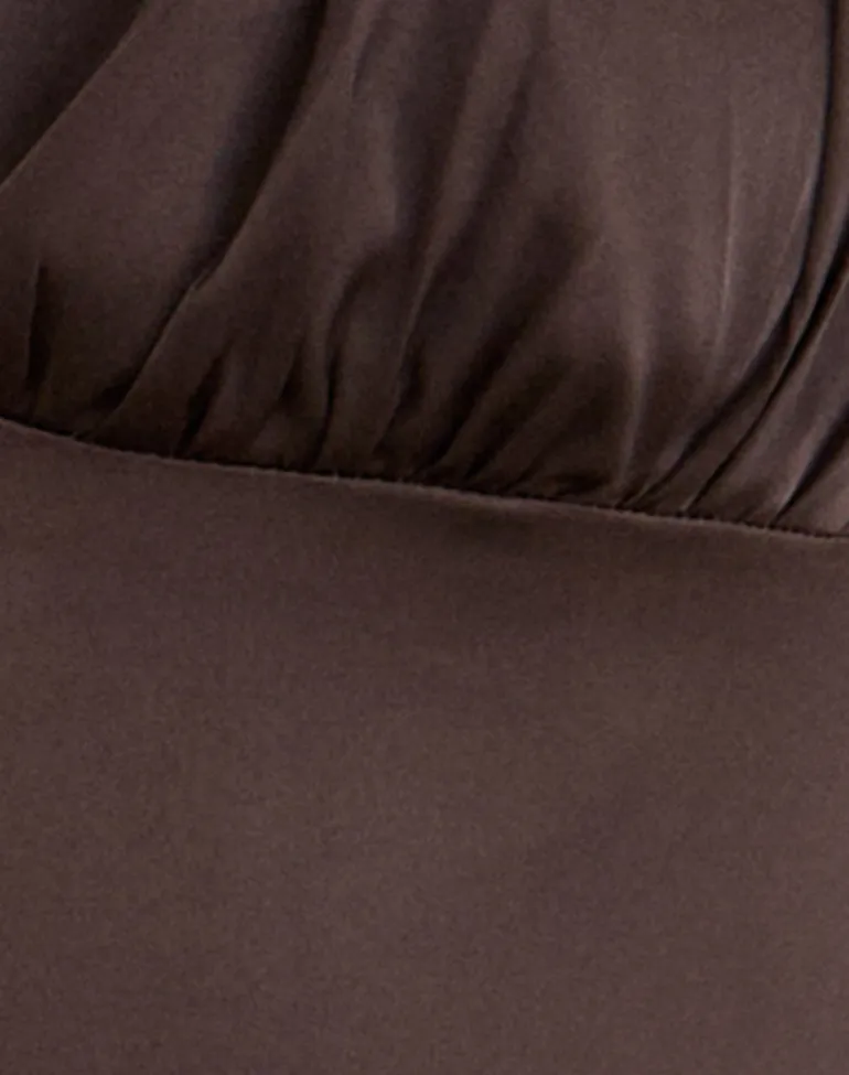 Amuri V-Neck Top in Satin Dark Brown