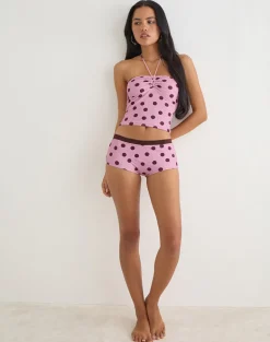 Amy Swim Short in Pink with Irregular Polka