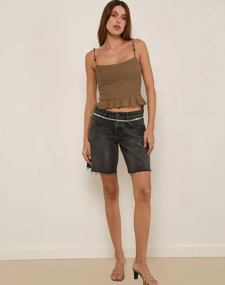 Analu Cami Top in Brown with Beaded Straps