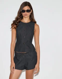 Anila Button Through Vest in Denim Indigo