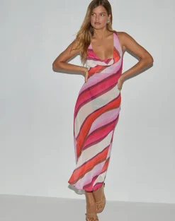 Anira Maxi Dress in Pink Chiffon Painted Stripe