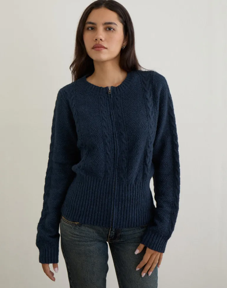 Anitra Cardigan in Cable Knit Navy