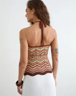 Anona Halter Top in Green Multi Stripe