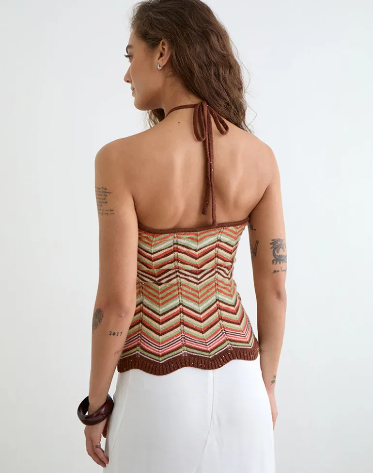 Anona Halter Top in Green Multi Stripe