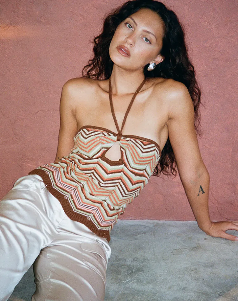 Anona Halter Top in Green Multi Stripe