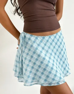 Anora Mini Skirt in Blurred Check Blue