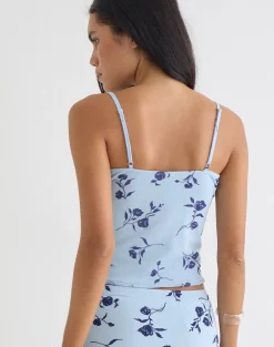 Ansa Frill Cami Top in Thin Leafy Blue