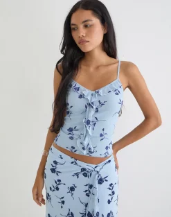 Ansa Frill Cami Top in Thin Leafy Blue