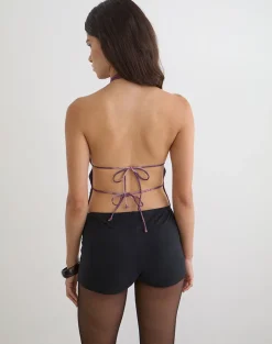 Ares Halterneck Top in Purple Regal Paisley