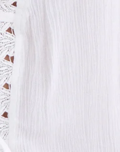 Argya Tie Front Top in Rayon White with Lace Trim