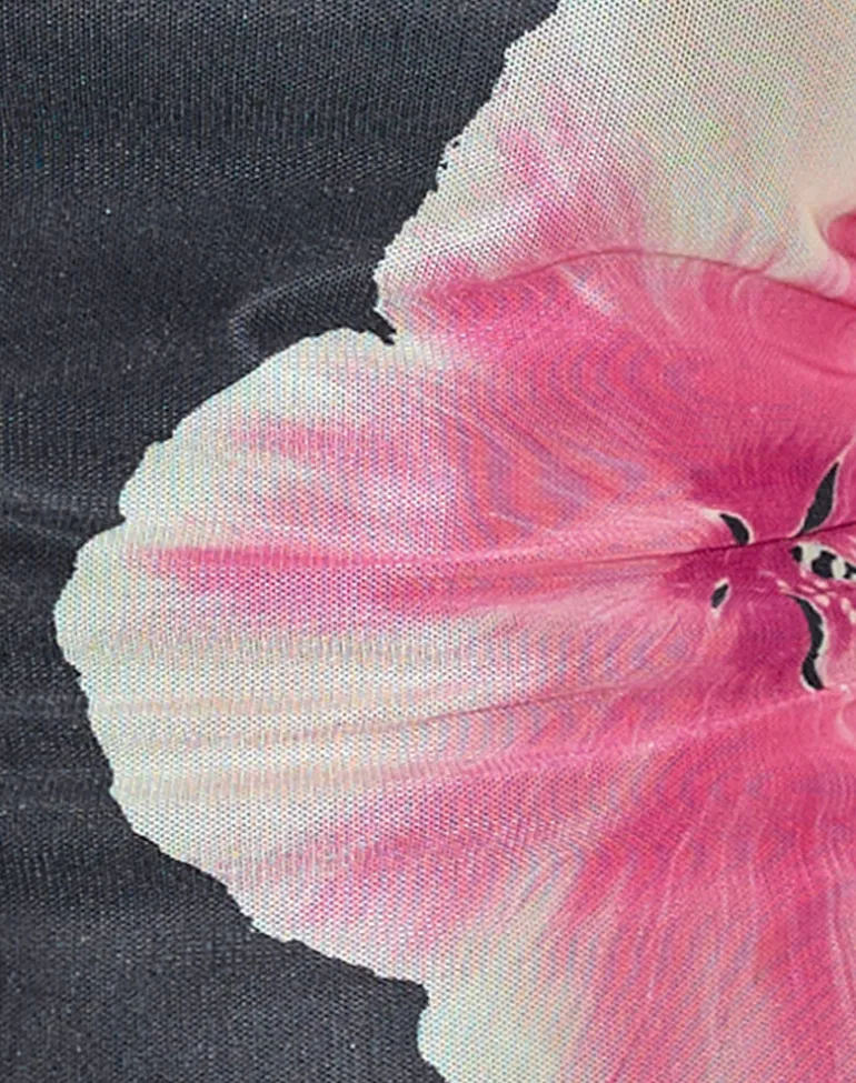 Arira Halterneck Top in Black with Pink Watercolour Flower