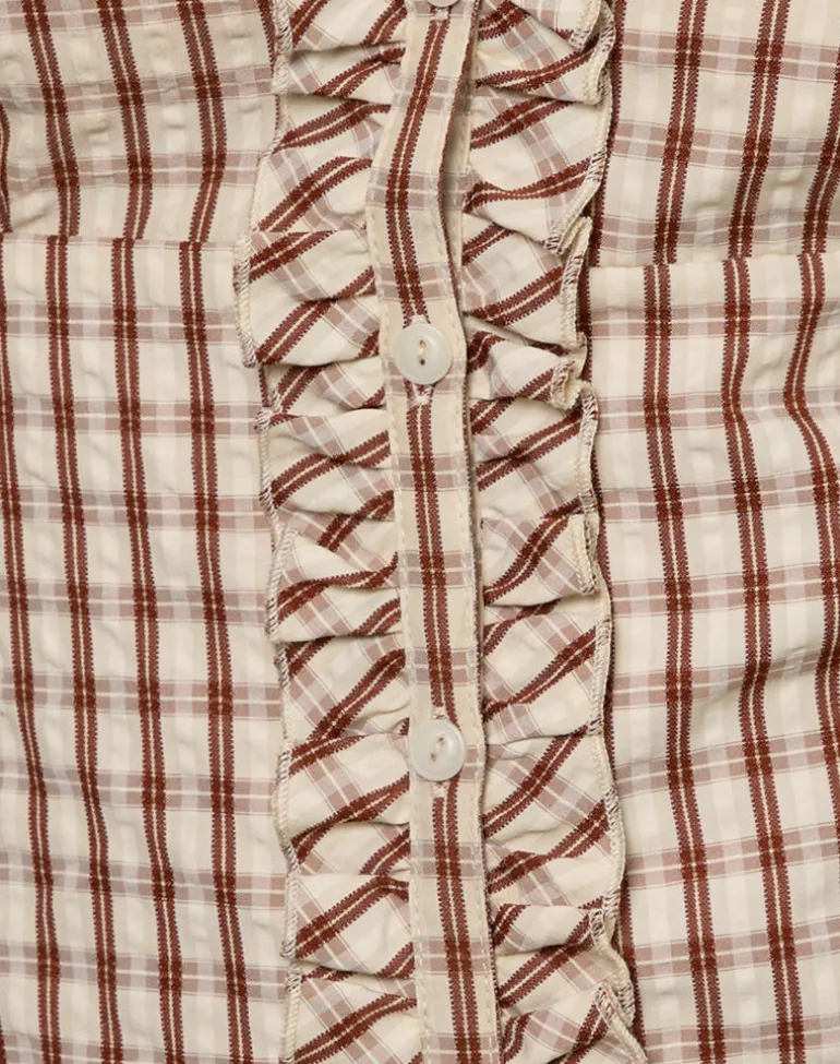 Arla V Neck Blouse in Brown Check
