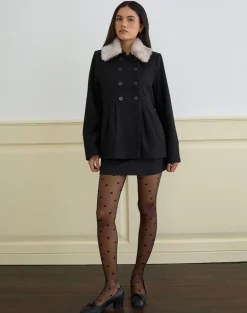 Arsil Double Breasted Coat in Black Wool