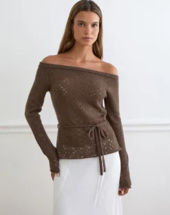 Arutala Long Sleeve Top in Knit Brown