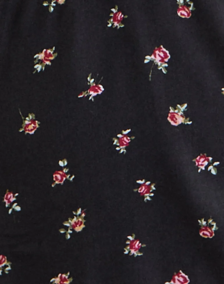 Asana Top in Black with Red Rose Ditsy Print