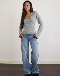 Ashla Long Sleeve Top in Sheer Knit Grey