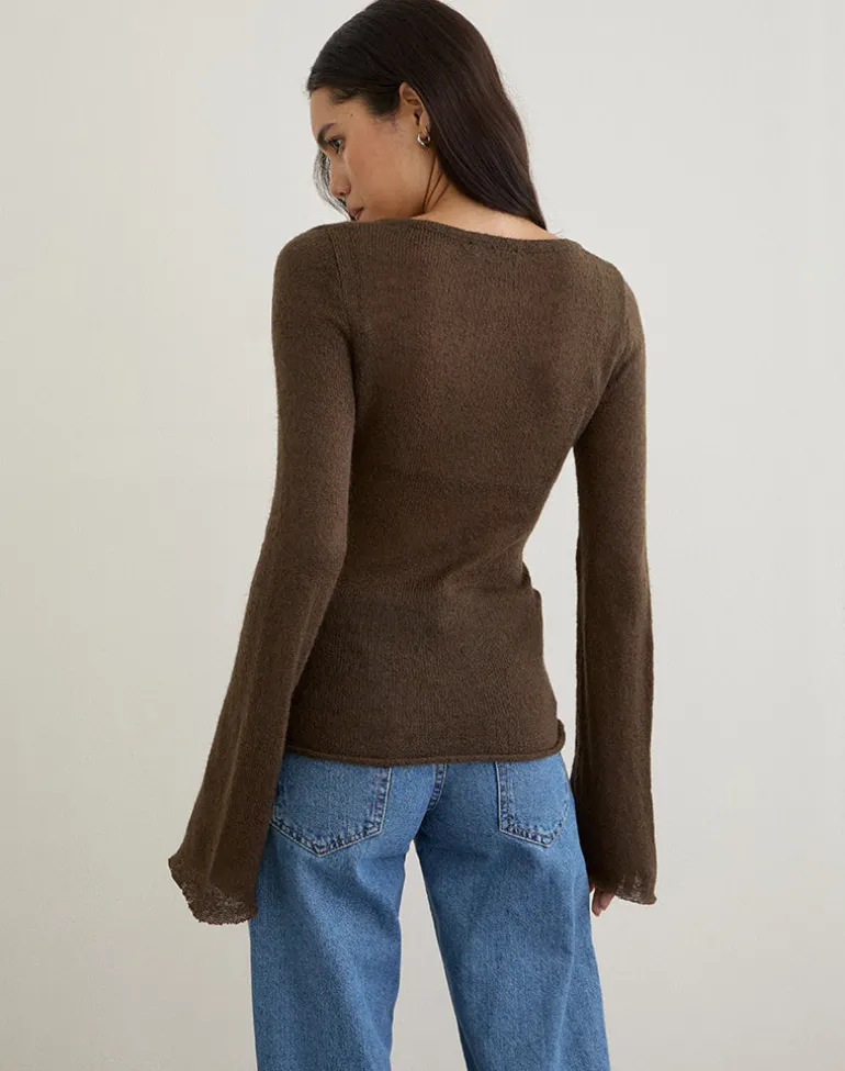 Ashla Top in Sheer Knit Dark Chocolate