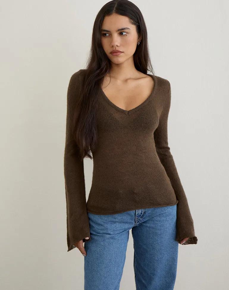 Ashla Top in Sheer Knit Dark Chocolate