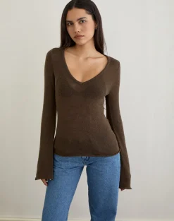 Ashla Top in Sheer Knit Dark Chocolate