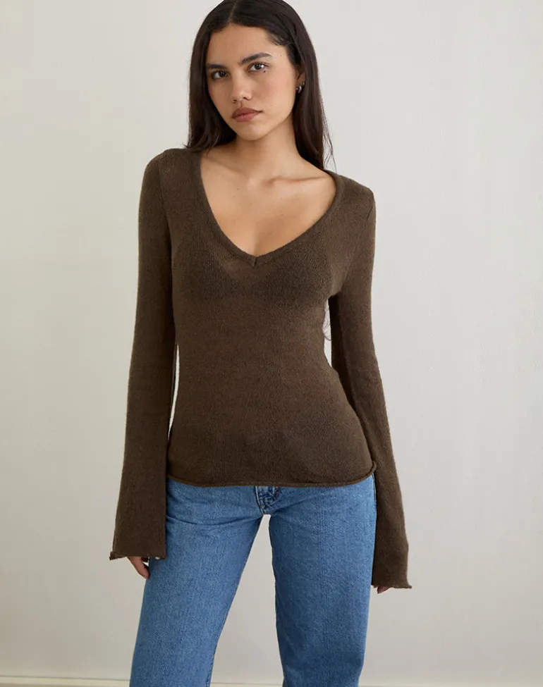 Ashla Top in Sheer Knit Dark Chocolate