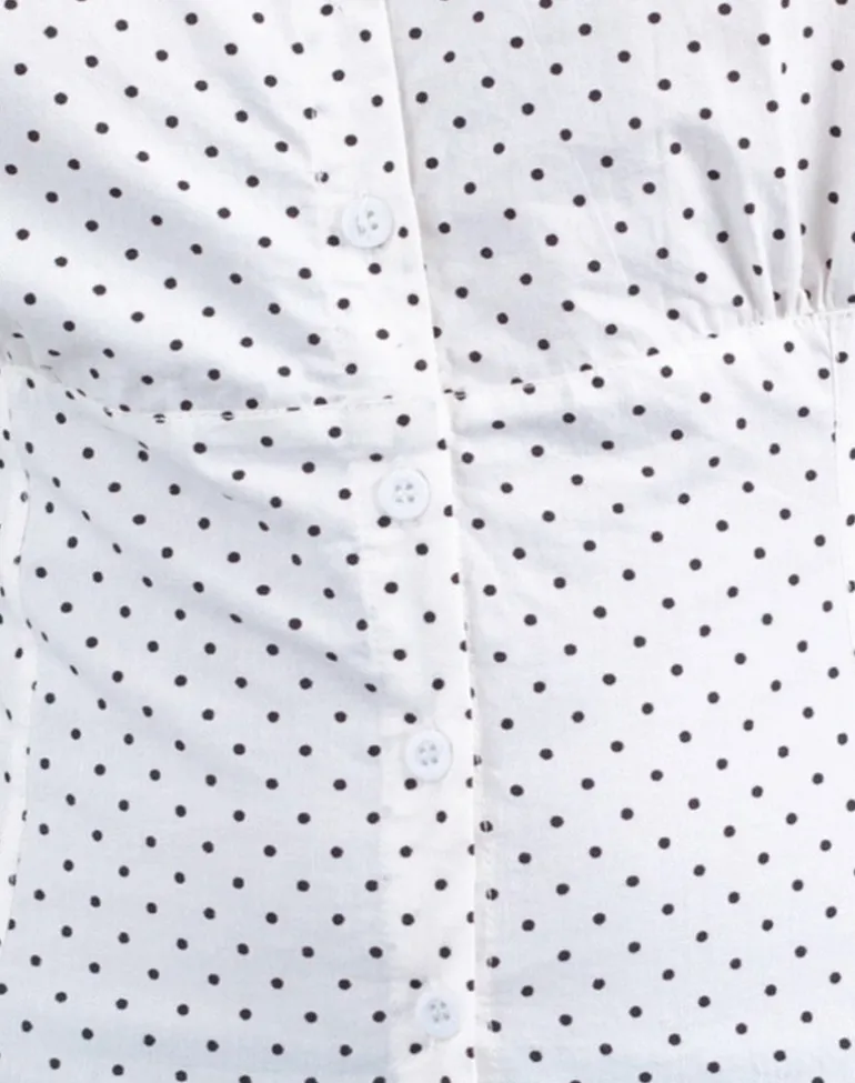 Aspen Puff Sleeve Blouse in Micro Polka White and Black
