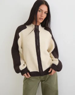 Asrar Jumper in Knit Cream and Brown