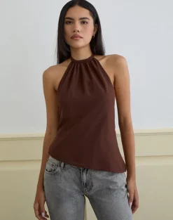 Astina Halterneck Top in Chiffon Brown
