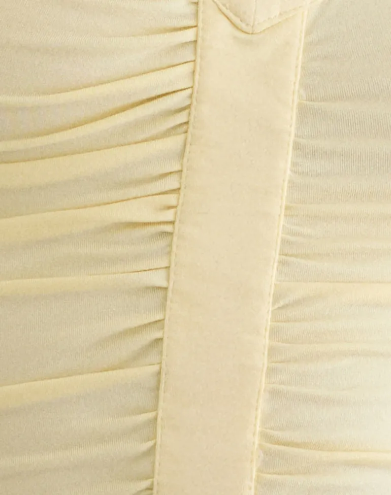 Atheia Gathered V-Neck Top in Rayon Jersey Lemon