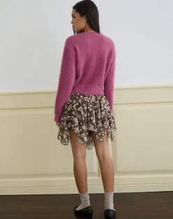 Audrina Cardigan in Fluffy Knit Grape