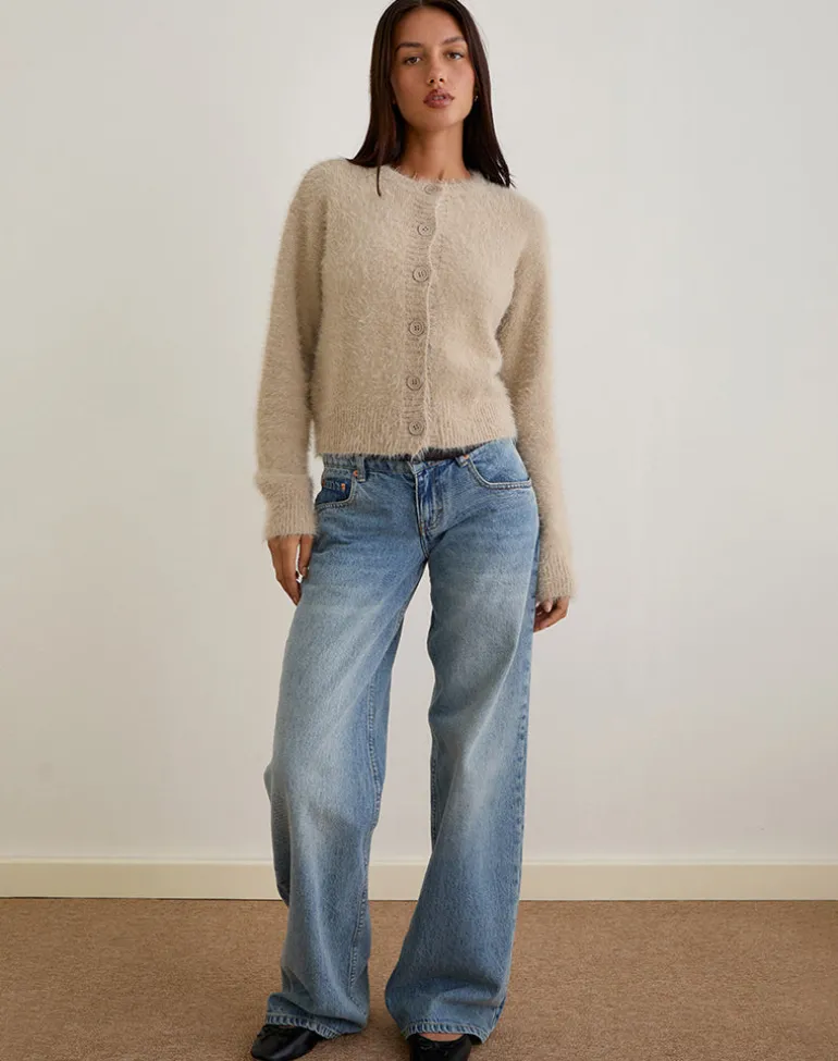 Audrina Cardigan in Fluffy Knit Beige