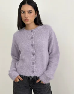 Audrina Cardigan in Fluffy Knit Dusty Lilac