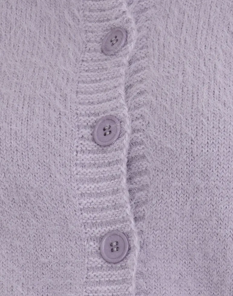 Audrina Cardigan in Fluffy Knit Dusty Lilac