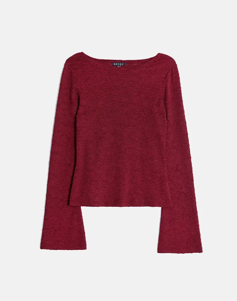 Aven Asymmetric Top in Textured Knit Red