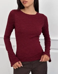 Aven Asymmetric Top in Textured Knit Red