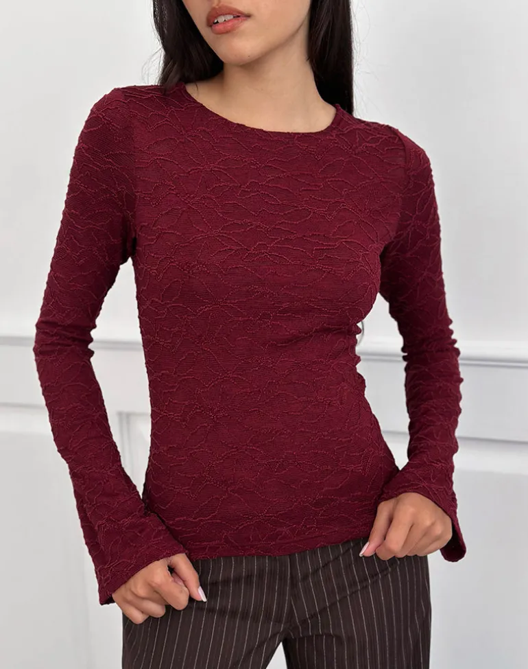 Aven Asymmetric Top in Textured Knit Red