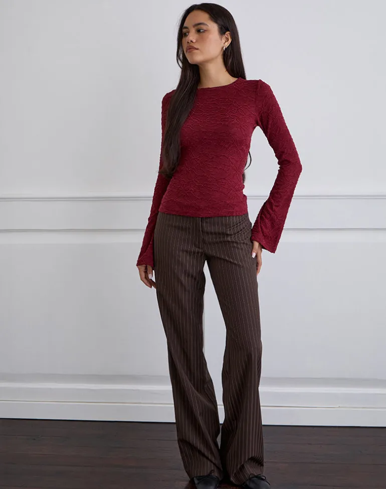 Aven Asymmetric Top in Textured Knit Red