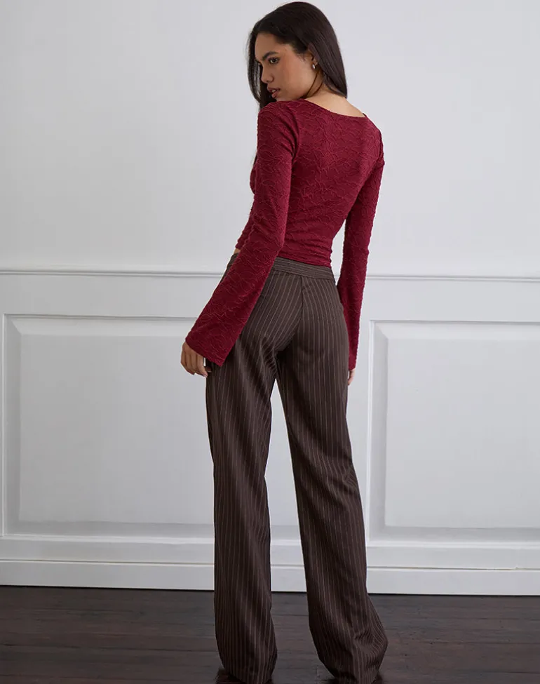 Aven Asymmetric Top in Textured Knit Red
