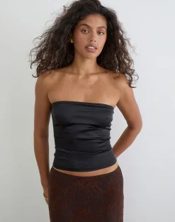 Ayaka Lace Up Corset Top in Satin Black
