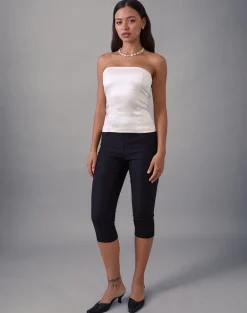 Ayaka Lace Up Corset Top in Satin Jacquard Ivory