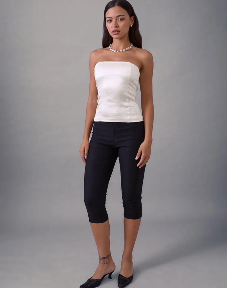 Ayaka Lace Up Corset Top in Satin Jacquard Ivory