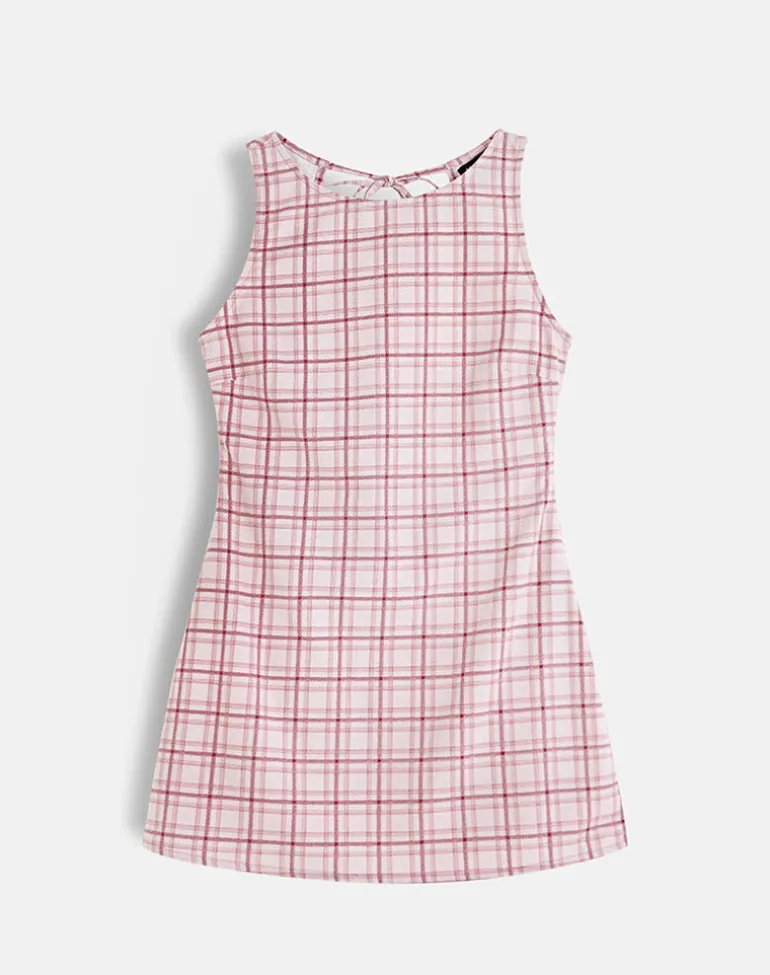 Ayana Backless Mini Dress in Basic Tartan Pink