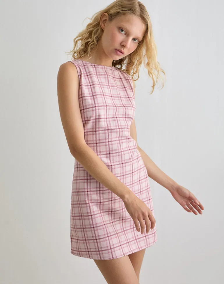 Ayana Backless Mini Dress in Basic Tartan Pink