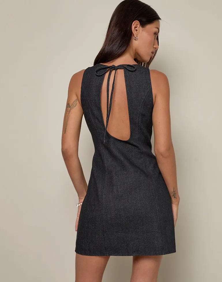 Ayana Backless Mini Dress in Chambray Dark Indigo